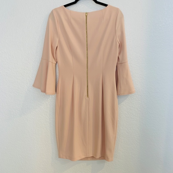 Calvin Klein Blush Pink Crepe Sheath Dress Size 10 Bell Sleeve Full Zipper Back - Picture 11 of 15
